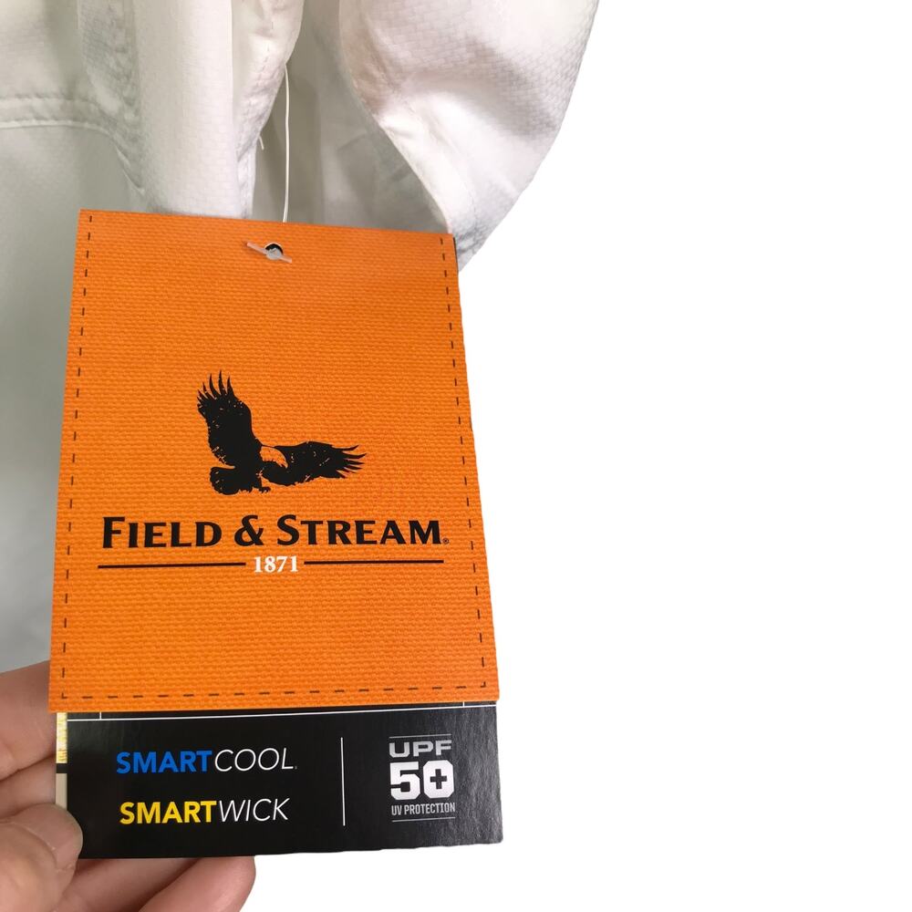 Field & Stream Mens White UPF 50 Fishing Shirt Long Roll Tab Sleeve MD NEW - Picture 9 of 12